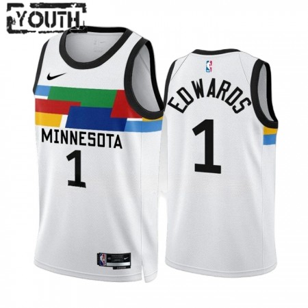 Barn Minnesota Timberwolves Tröja Anthony Edwards 1 Nike 2022-23 City Edition Vit Swingman